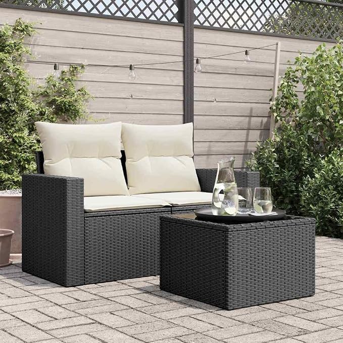 Square Patio Table with Black Rattan Frame and Powder Coated Steel Garden Dining Table Featuring Weather Resistant PE Rattan Outdoor