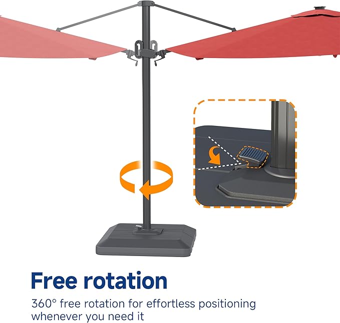 FLAME&SHADE 11ft Cantilever Patio Umbrella with Base, Round Offset Umbrella with Solar Light Strips, Large Heavy Duty Outdoor Aluminum 360° Rotation,for Deck,Pool,Backyard