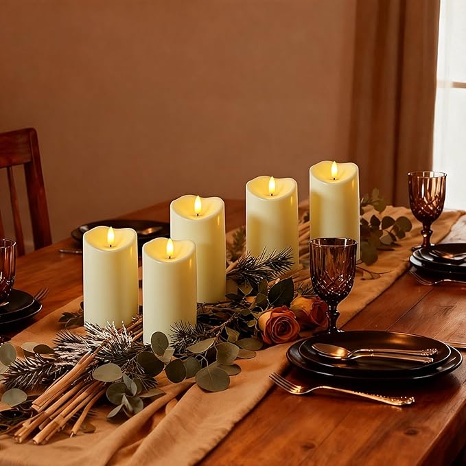 Raycare 6"x3" Outdoor Waterproof Flameless Candles with Remote and Timer, Battery Operated LED Electric Fake Pillar Candle for Christmas Home Wedding Decor, Dark Ivory, Set of 2