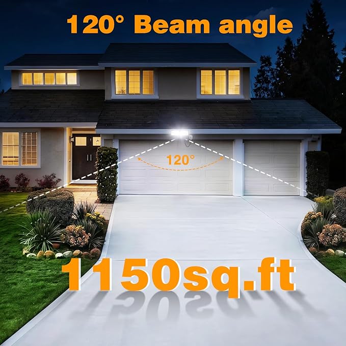 Onforu 32W 3200LM Dusk to Dawn Outdoor Lighting,6500K Dual Heads Plug in Flood Light,Black Outdoor Lighting,IP66 Waterproof LED Security Lights for Garage,Yard,Outside