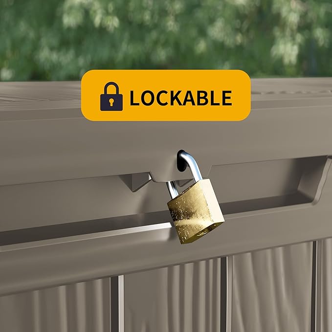 Outdoor Storage Box Waterproof, 270 Gallon Lockable Resin Deck Box Large, Patio Storage Bin for Pool Accessories Cushion Furniture, Garden Tools, UV-Resistant Outside Delivery Grey