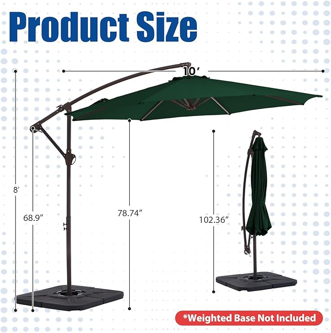 10FT Patio Umbrella, Outdoor Offset Cantilever Umbrella with Sturdy 8 Ribs, Easy Tilt Adjustment for Backyard Pool Garden,Green