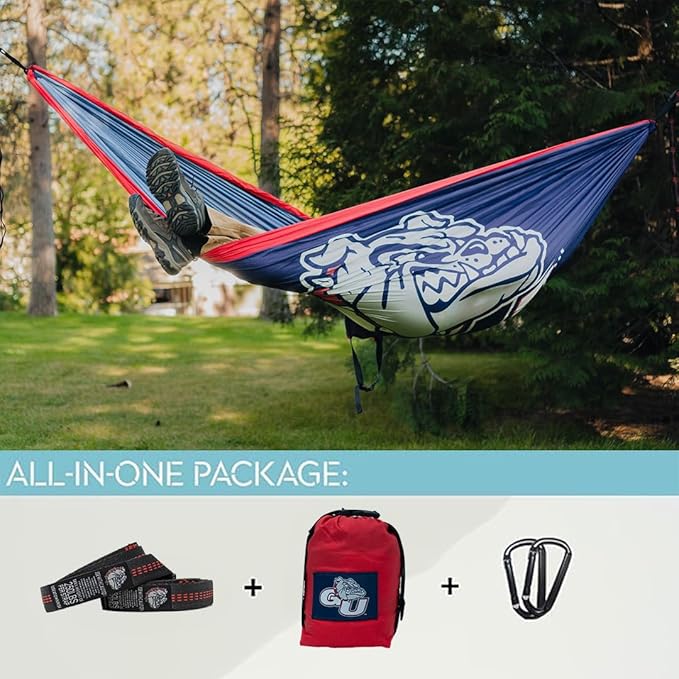 Rincon Official (Gonzaga University) College Hammock - Premium 210T Nylon, Spacious 112 x 74 inches (LxW) Double & Single Camping Hammock - Portable Outdoor Adventure Gear for Students and Alumni
