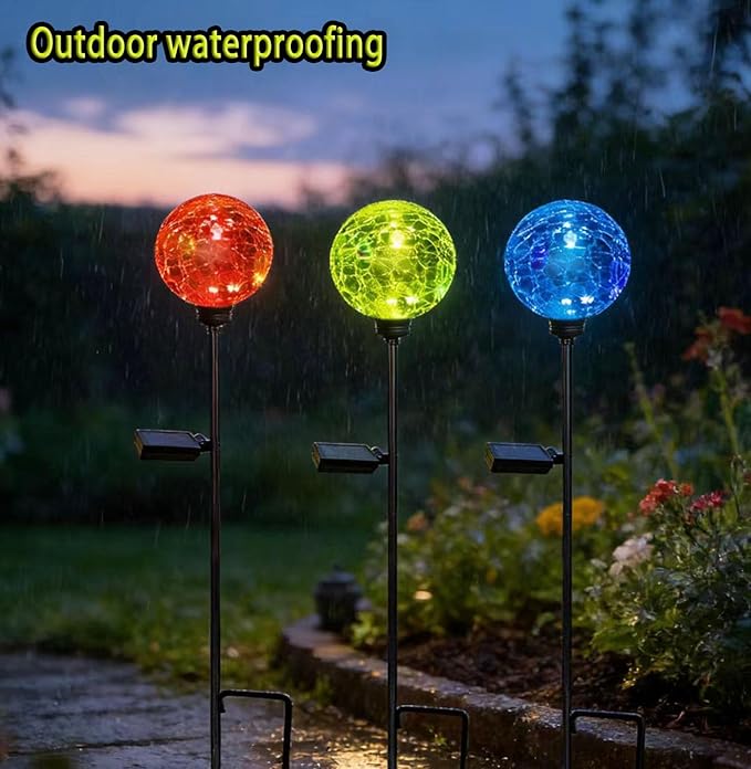Solar Garden Lights Outdoor, 3 Pack Multi-Color Changing Solar Globe Lights Waterproof Decorative for Yard, Powered Glass Ball Garden Lights for Patio Decoration (3pack)