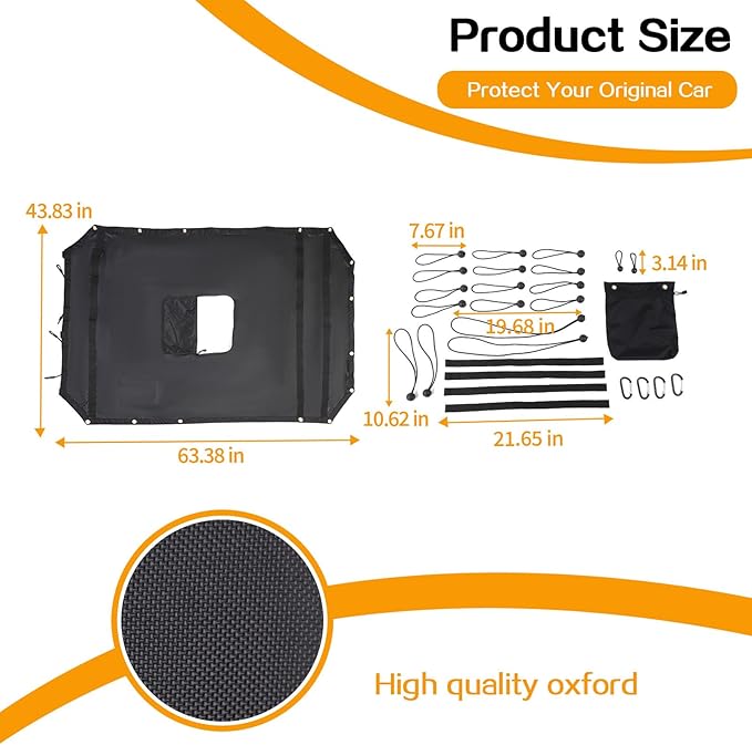 Hoolcar Hammock Adjustable Hammock Multipurpose Sun Shade and Cargo Cover Integrated with Storage Bag Compatible with Jeep Wrangler JKU 2007-2017, 2-Door, for Camping or Over Landing