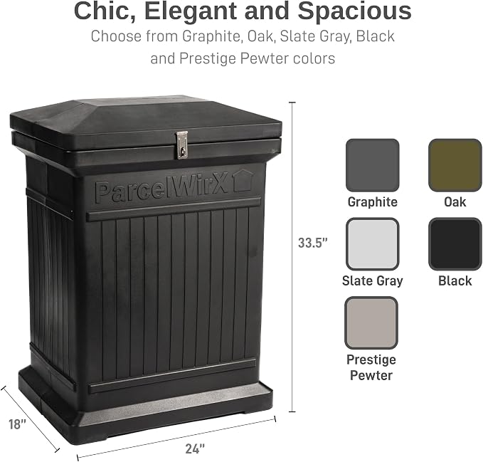 RTS Home Accents ParcelWirx Premium Vertical Storage Cabinet/Lockable Package Delivery Box with Hinged Lid, Black