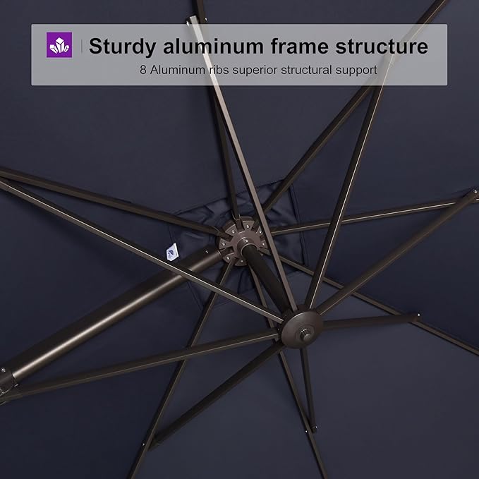 PURPLE LEAF 9' X 11.5' Rectangle Cantilever Umbrella Patio Umbrella Antique Bronze Outdoor Aluminum Offset Hanging Umbrella with 360-degree Rotation for Pool Garden Backyard Deck, Navy Blue