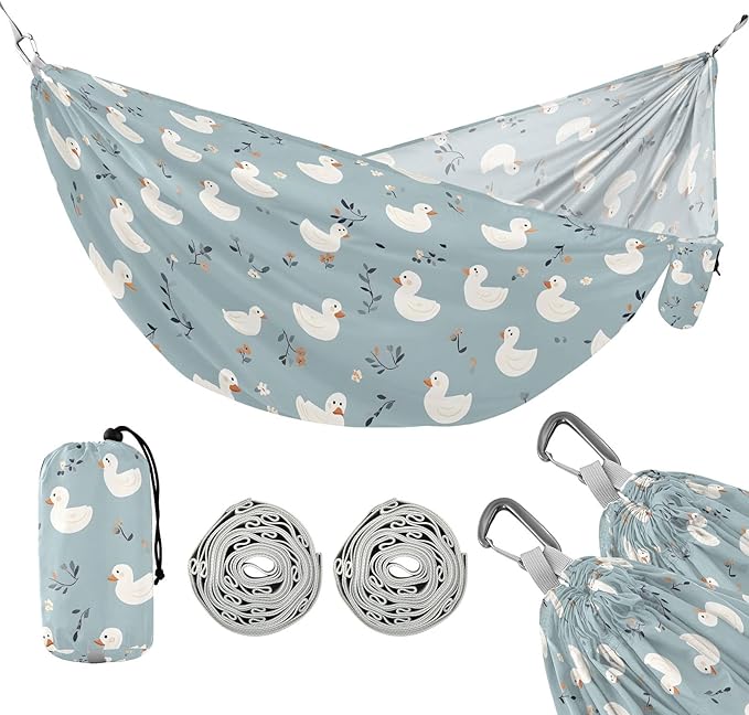 Camping Hammock Outdoor Hammocks for Outside Duck Flower Beach Trees Portable Lightweight with Pockets Tree Straps Indoor