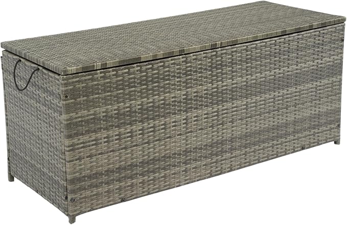 Outdoor Storage Box, 113 Gallon Wicker Patio Deck Boxes with Lid, Outdoor Cushion Storage forToys, Pillows, Towel Grey Wicker