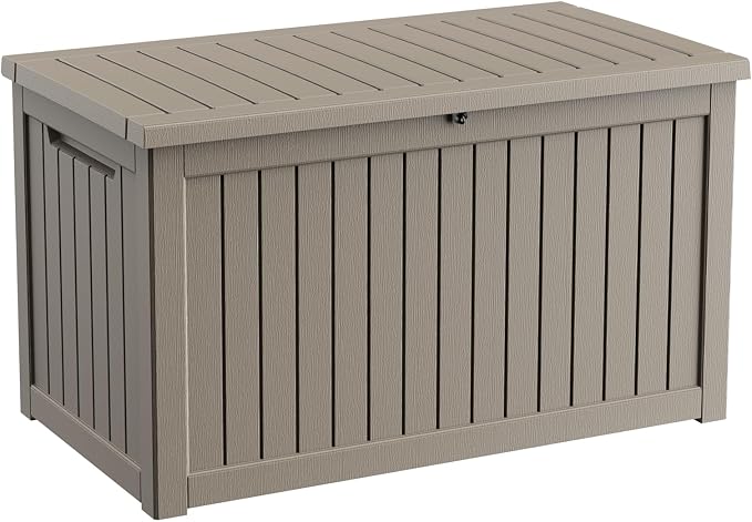 Outdoor Waterproof Resin Storage Deck Box Lockable Outside Bench UV Resistant Bin Patio Porch Furniture Pool Float Garden Tool Cushion (Grey, 280 Gallon)