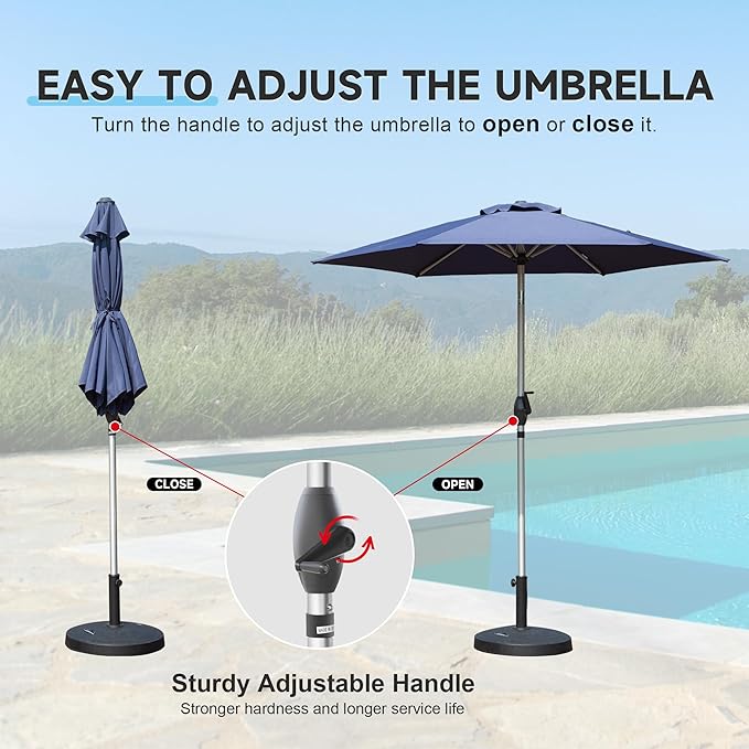 Domi 7.5FT Patio Umbrella Outdoor Market Umbrella with Silver Aluminum Pole, UV Resistant Canopy, Wind Vent, Tilt & Crank System, Perfect for Patio, Garden, Deck, Pool, Outdoor Dining, Navy Blue