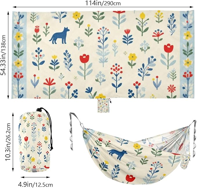 Floral and Pet Outdoor Hammock with Tree Straps Cloth for Outside Beach Patio Garden