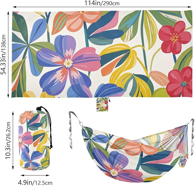 Colorful Summer Hawaiian Flowers 330lb Capacity Outdoor Hammock with Tree Straps Portable Hammock for Patio Backyard Lounge Base hamaca inflable para Piscina