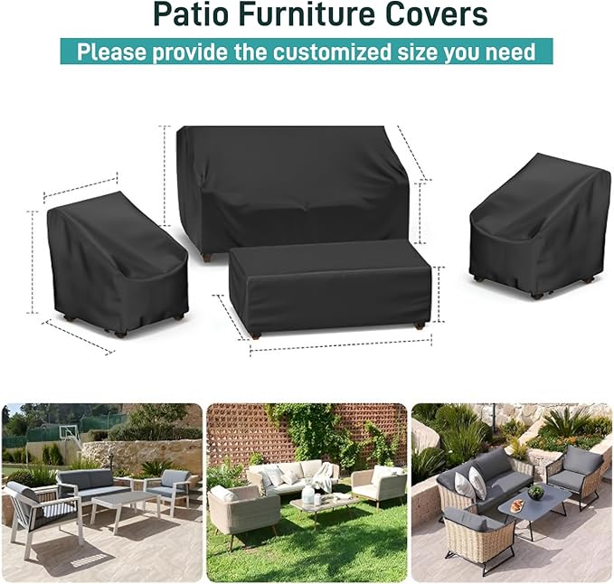 SINCERE Custom Size Patio Furniture Covers, Tailored Outdoor Waterproof Table Chair Set Cover, Heavy-Duty All-Weather UV Protection Bespoke Garden Sectional Sofa Couch Dust Covers, Fade Rust Resistant