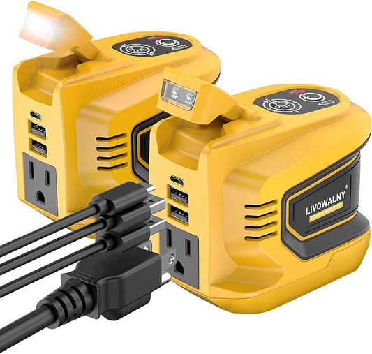 2 Packs Power Inverter Compatible With Dewalt 20V, LIVOWALNY Real 200W Battery Inverter 20V to 110V Power Adapter Charger Adapter Power Station Power Supply 2 USB & 1 Type-C & 1 AC Outlet (No Battery)