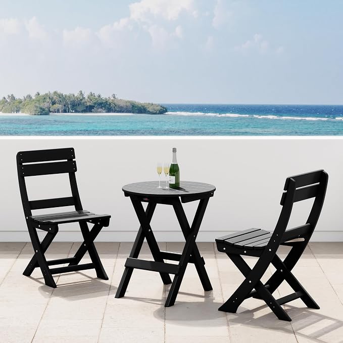 Costaelm Outdoor Bistro Table, Patio Round Portable Folding Bar Height Table Tall Balcony Pub Small High Top for Front Porch Deck, Backyard, Garden, Black