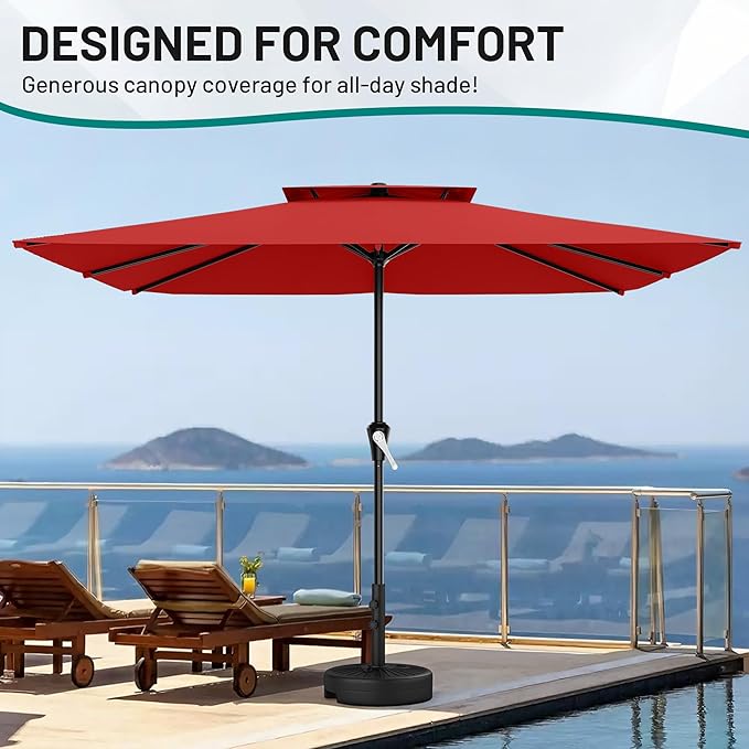 AreShark 8'x10' 2 Tiers Rectangular Patio Umbrella - Outdoor Umbrella Waterproof UV Protection, Market Table Umbrella w/Crank for Pool, Backyard, Deck(Red)