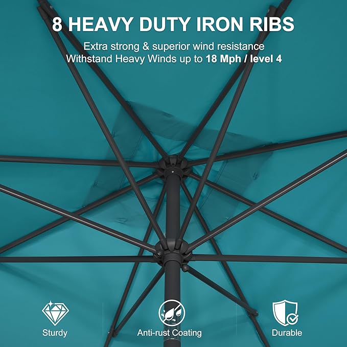 PURPLE LEAF 8' x 8' Square Patio Umbrella Outdoor Table Umbrella Aluminum Frame Market Umbrella with 8 Sturdy Ribs & Tilt for Garden Deck Lawn Pool Turquoise Blue