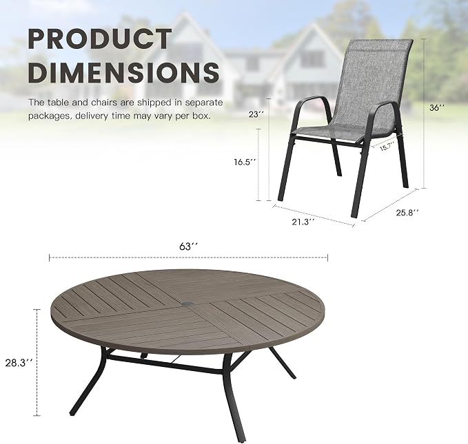 11 Pieces Outdoor Dining Set, 63.1" Spliced Patio Table with Umbrella Hole & Stackable Outdoor Dining Chairs, Patio Furniture Set for Deck Garden Porch, Grey Chairs & Grey Table