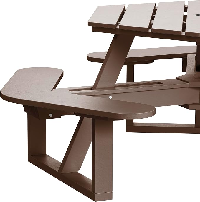 Shoreline Made in USA Hexagon Picnic Table, Seating for 6, Mangrove Brown