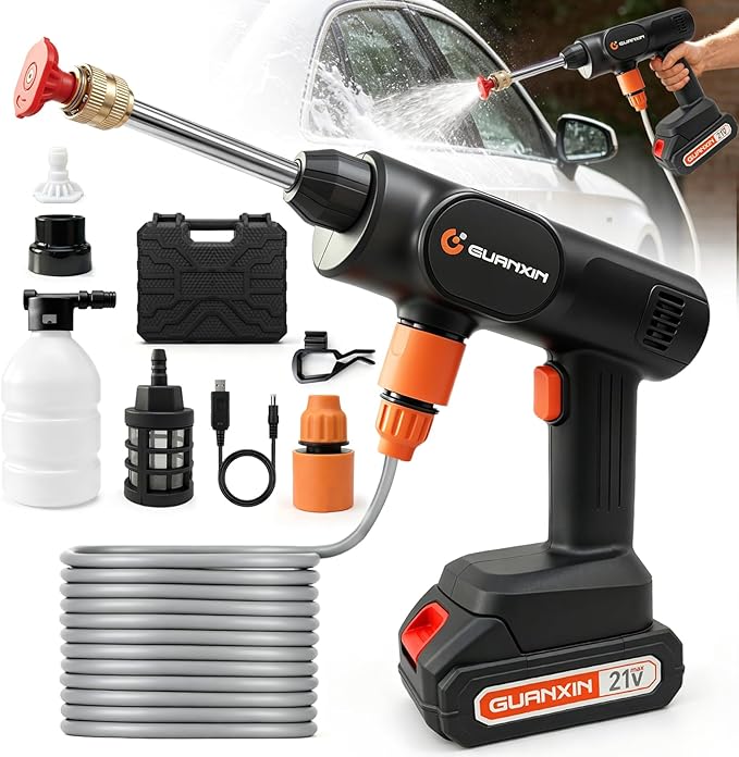 Cordless Pressure Washer Portable Pressure Washer Equipped with 2-in-1 Nozzle and Soda Bottle Adapter Cordless Power Washer for Cars Yards Gardens Camping RVs(Black)