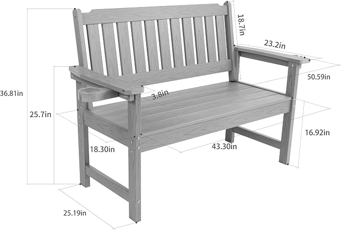 Outdoor Wooden Bench, 2-Person Garden Bench with Backrest and Armrests,Long Loveseat Bench for Garden,Porch,Courtyard, Home.(Natural)