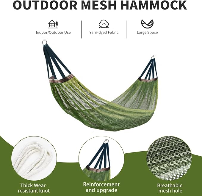 Hammock, Super Soft Breathable Nylon Mesh with Thick Rope, Heavy-Duty 200KG Capacity, Portable Outdoor & Indoor Camping Hammock, Includes Tree Straps, Carabiners & Bag(Army GreenX-Large)