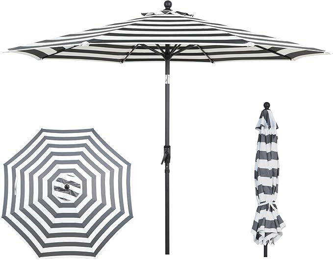9FT Outdoor Patio Umbrella with Crank Lift & Auto Tilt - Market Umbrella, 8 Heavy-Duty Ribs, UV Resistant & Water-Repellent for Garden, Deck, Poolside & Backyard