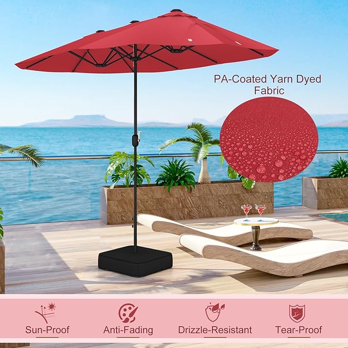 Giantex Patio Umbrella with Base, Double-Sided Outdoor Umbrella with Crank Handle, Umbrella Base Stand with 2 Sandbags, 12 Metal Ribs, Market Umbrellas for Garden Poolside Deck