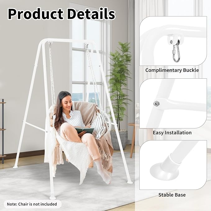 Swing Stand Only, Hammock Chair Stand, Heavy-Duty Metal Stand, Multi-Use Swing Frame for Indoor and Outdoor, Backyard, Max Load 300lbs, Hammock Chair not Included (White)