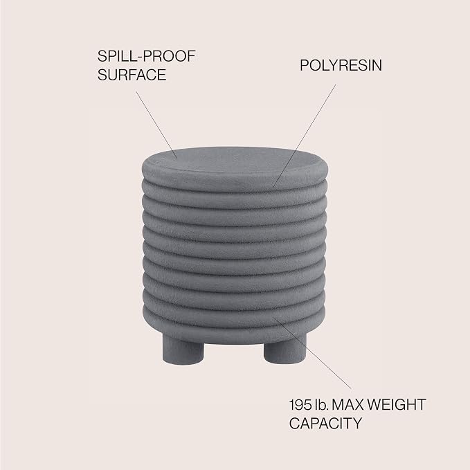 JONATHAN Y Evans Modern Ribbed Drum Outdoor Accent Table, 18" H Weather-Resistant Footed Garden Stool for Patio, Porch, and Living Room, Frosted Gray TBL1107A