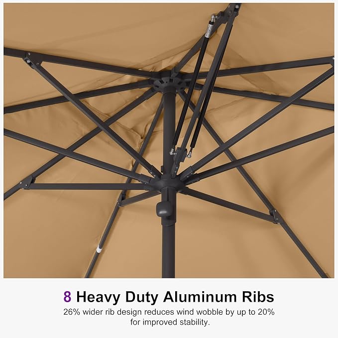 PURPLE LEAF 11' x 8' Rectangular Semi-Auto Outdoor Patio Umbrella Aluminium Market Umbrella Table Sun Umbrella with 1.89" Rod and 8 Sturdy Ribs for Deck Lawn Pool Garden, Beige