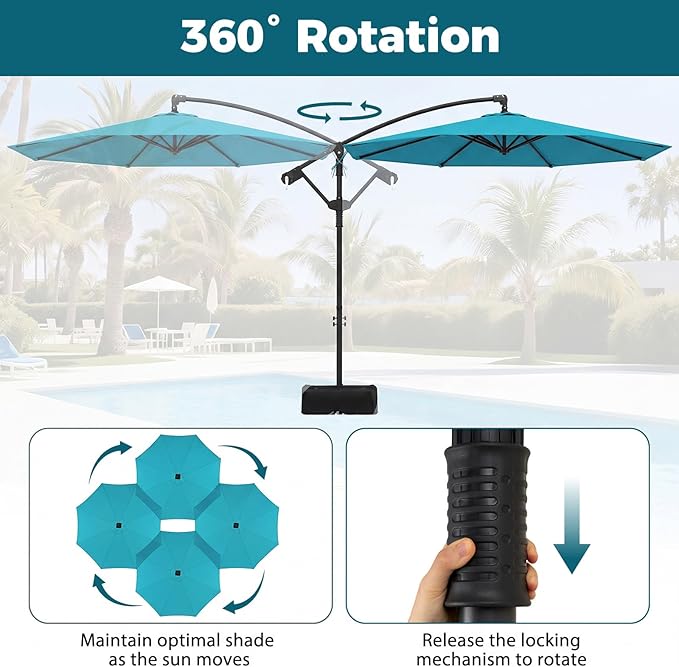 Tangkula 10ft Patio Umbrella with Base Included, Offset Cantilever Outdoor Umbrella with 360 Degree Rotation, 2 Sandbags, Crank Handle for Pool Deck Garden Backyard
