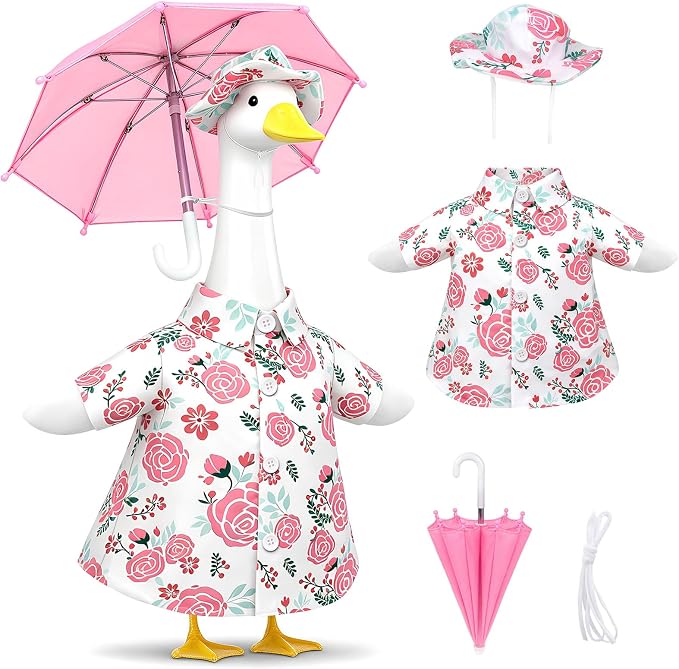 3 Pcs Set Raincoat Goose Outfits Costume, Summer Lawn Porch Goose Outfit | Goose Clothes with Umbrella & Hat for Outdoor Patio Garden Yard Decorations