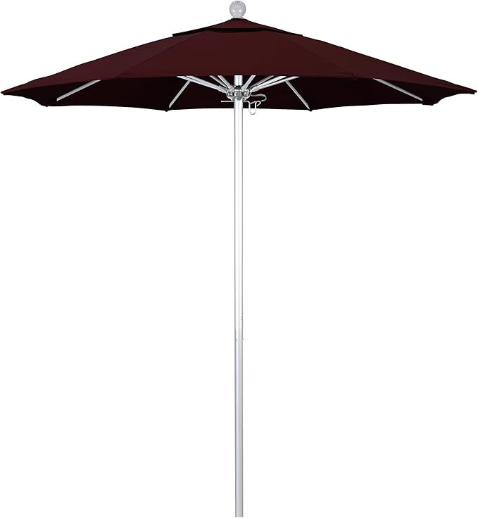 California Umbrella 7.5' Rd. Venture Series Contract Grade Patio Umbrella, Push Open Pin Stop, Silver Finish, Solution Dyed Burgundy