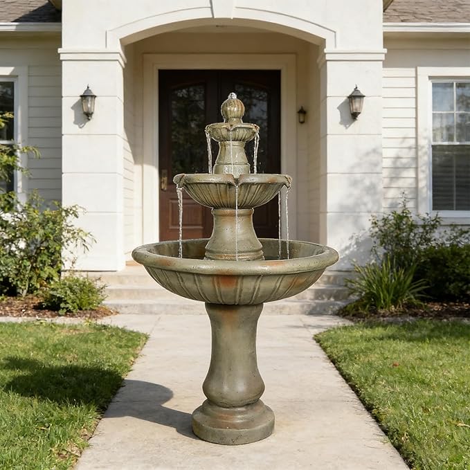 Naturefalls 51.5" Water Fountain Outdoor - Large Waterfall Fountain Outside, 3-Tiers Cascading, Fiber Reinforced Concrete, Indoor and Outdoor Fountain for Garden, Patio, Backyard, Lawn, Yard Decor