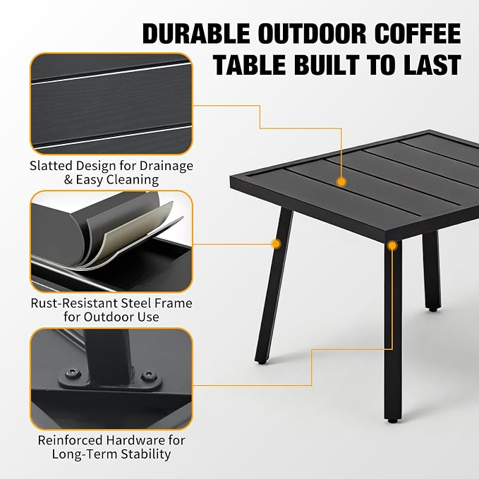 EAGLE PEAK Small Patio Side Table, Weather-Resistant Outdoor Table for Balcony, Porch, Deck, or Garden, Modern Design, Square, 18" x 18" x 15"