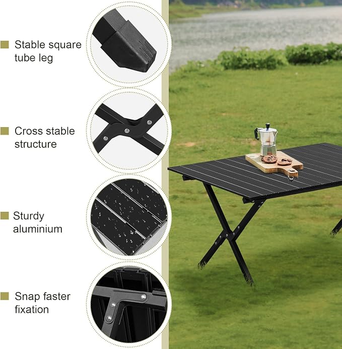 3.4 Ft Folding Portable Picnic Camping Table, Aluminum Roll-up Table with Easy Carrying Bag for Indoor, Outdoor, Beach, Backyard, BBQ, Party, Patio, Picnic