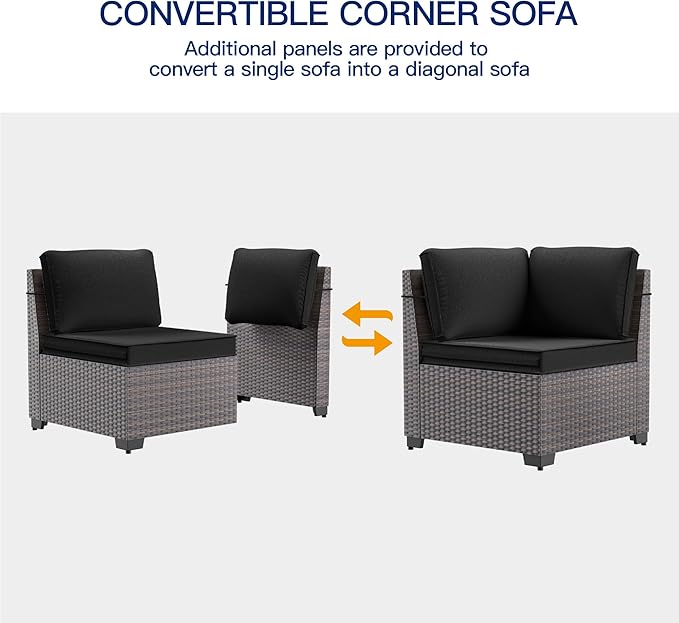 6 Pieces Patio Furniture Sets with Glass Tea Table,PE Rattan Wicker Patio Conversation Set with Washable Cushions,Outdoor Patio Sectional Furniture Set for Backyard, Poolside, Garden,Black