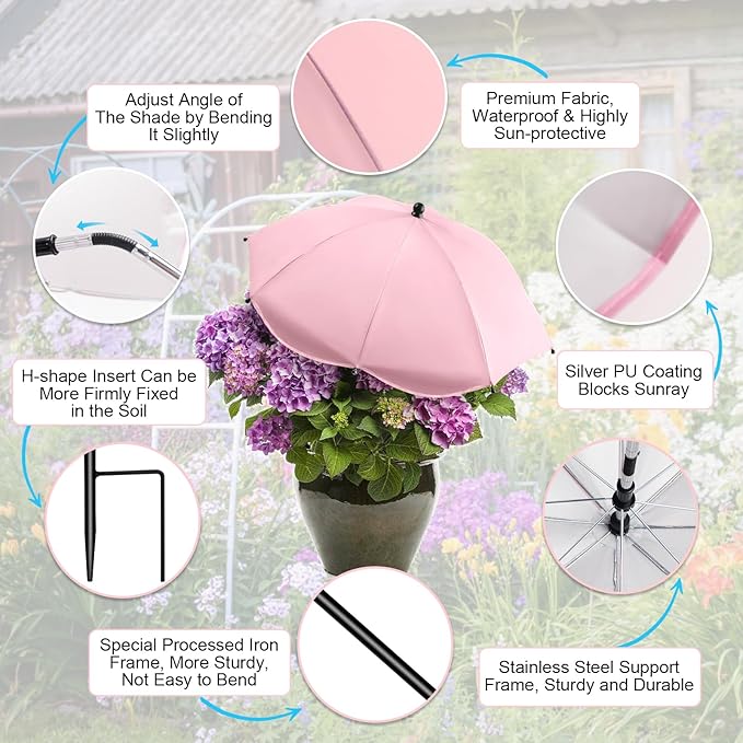 Plant Umbrellas for Outdoor Plants, 26" Larger Plant Shade for Potted Plants and Garden Beds, 40" Adjustable Angle Sun Protection Shade Cover Garden Umbrella for Plants, Flowers, Vegetables