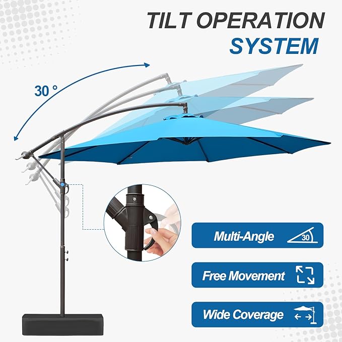 BPS 10ft Patio Umbrella with Base Included, Outdoor Offset Cantilever Umbrella with Easy Tilt Adjustment, UV-Blocking Polyester Shade, 8 Ribs for Backyard, Poolside, Lawn and Garden