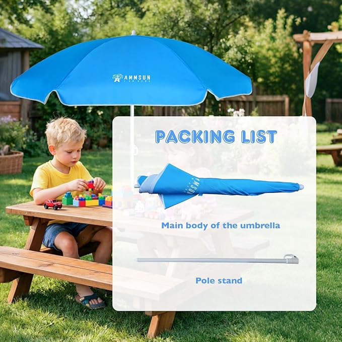 AMMSUN 5ft Seaside Beach Umbrella for Sand and Water Table - Kids Durable Umbrellas for children Beach Camping Garden Outdoor Play Shade