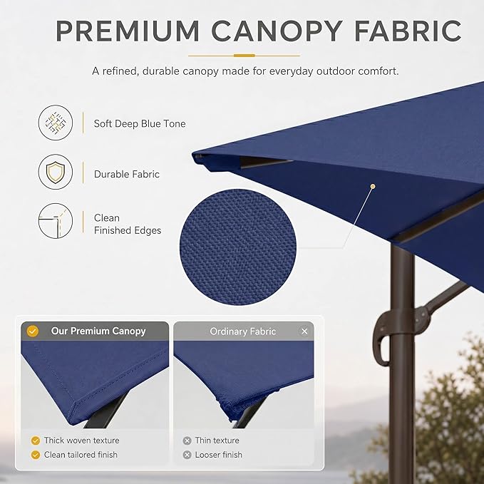 10FT Cantilever Patio Umbrella with Solar Lights, Large Outdoor 2 Tier Aluminum Offset Square Umbrellas 360 Degree Rotation for Garden Deck Pool