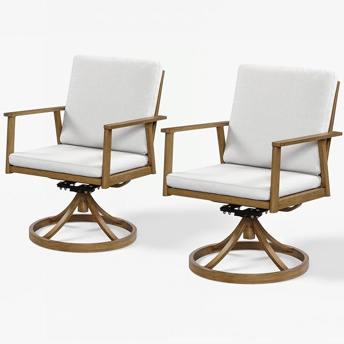 Outdoor Swivel Patio Dining Chair Set of 2, Never-Rust Outdoor Aluminum Patio Swivel Chairs with Cushions, Patio Dining Furniture Chairs Set for Garden, Backyard, Porch, Lawn, Teak