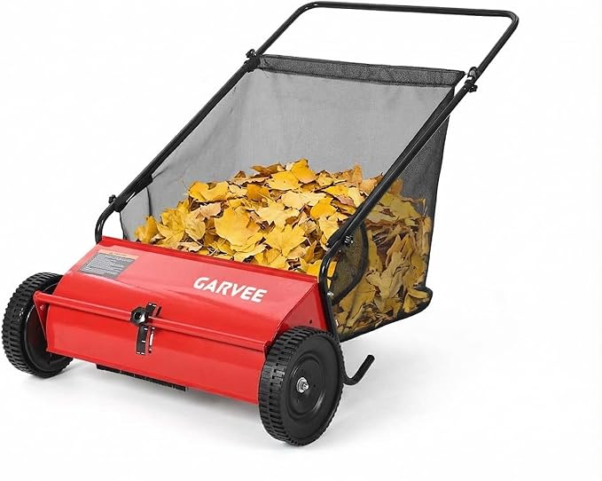 Push Lawn Sweeper 26Inch-Heavy Duty Walk Behind Leaf Collector and Yard Sweeper for Outdoor,Patio,Driveway,Garden Grass Sweepers,4 High Speed Spinning Brush,7 Cu. ft. Hopper Capacity