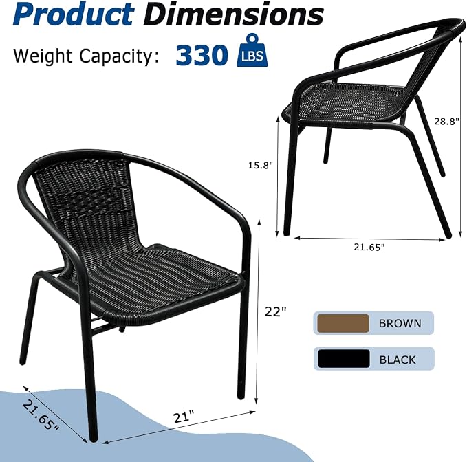 8 Stackable Wicker Patio Chairs, Weather-Resistant Outdoor Seating, Ideal for Balcony Porch Lawn & Small Patio Furniture Set Decor, Black