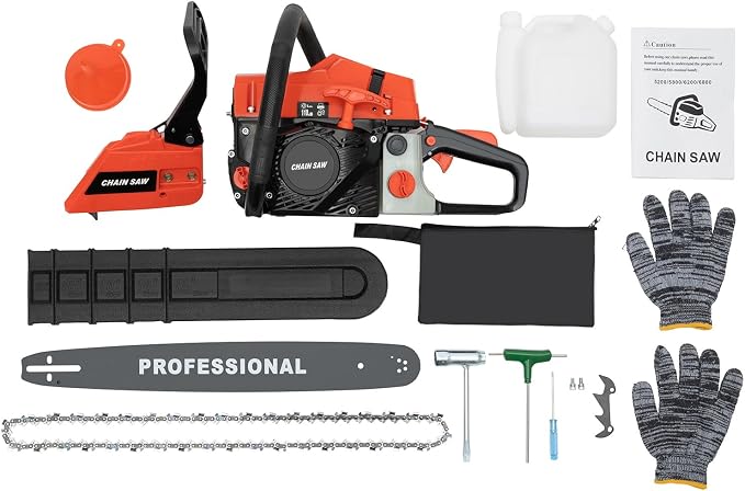 58cc Gas Chainsaws 20 Inch Bar Length Power Chain Saws, Gas Powered Chainsaw 2 Stroke Handheld Gasoline Chain Saw for Cutting Wood Outdoor Garden Farm Home Use with Tool Kit