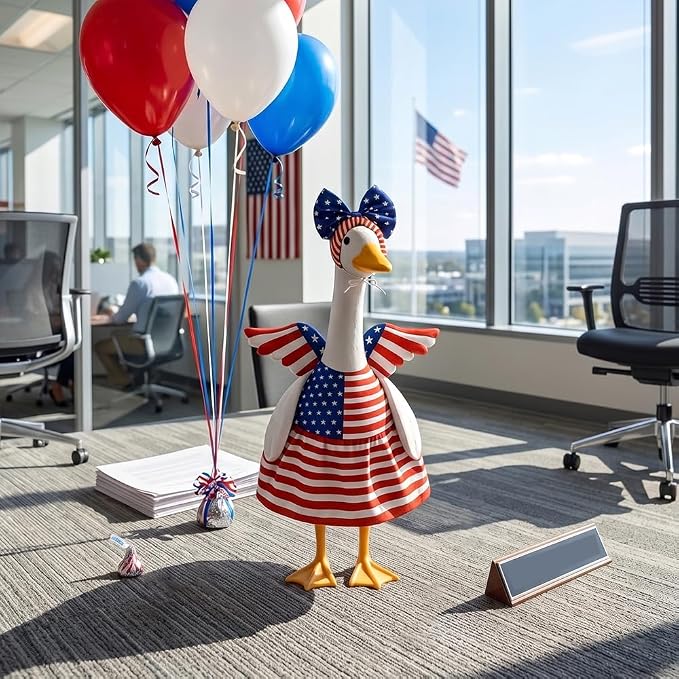 STONESTAR 4th of July Porch Goose Outfits for 23" H Lawn Statue, Patriotic Porch Geese Outfit Clothes with Wing Goose Costume for Independence Day & Memorial Day Outdoor Garden Yard Patio Decor