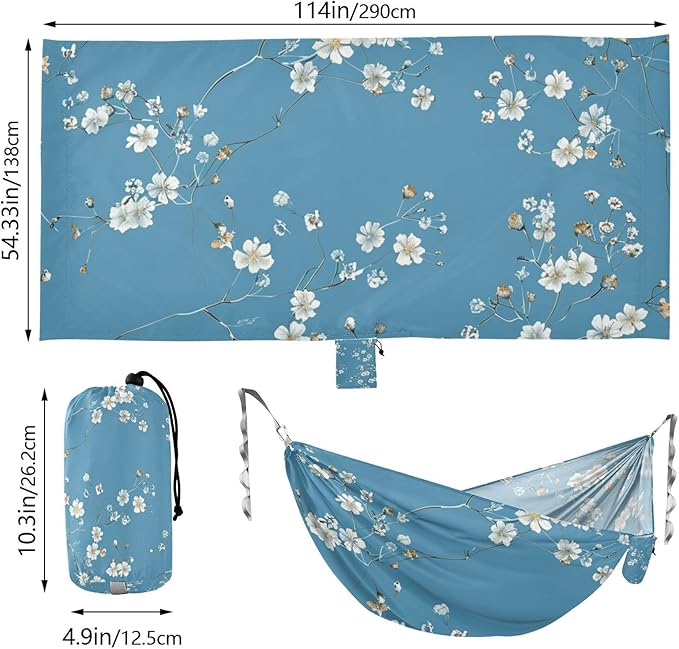 Blue and White Oil Painting Flowers 330lb Capacity Camping Hammocks with Portabl Carry Bag Hanging Hammock for Outside Patio Backyard Poolside Silla hamacas para adultos