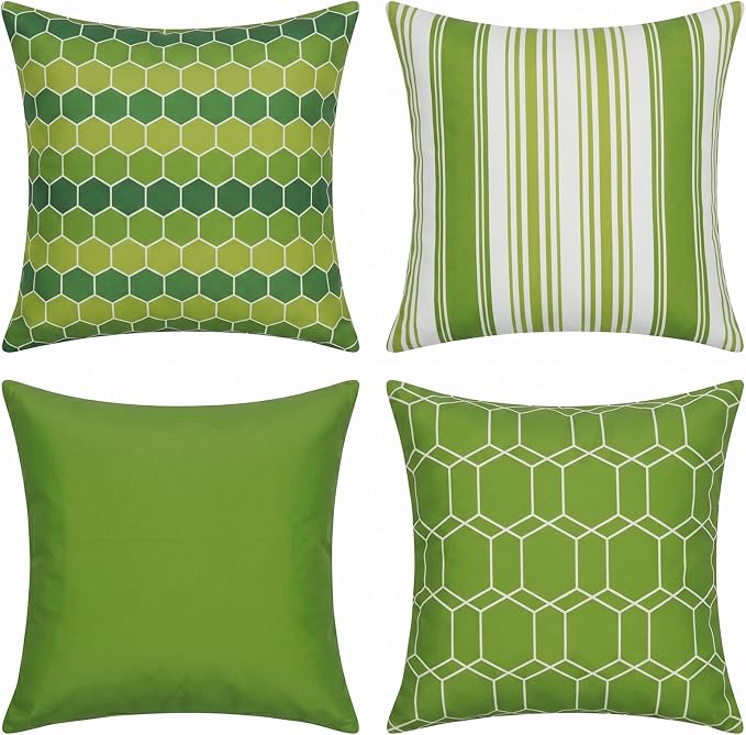 CARRIE HOME Green Outdoor Pillow Covers Waterproof 18x18 Set of 4, Lime Green Outdoor Pillows Decorative Spring Summer Throw Pillow Covers 18 x 18, Porch Patio Decor Pillows (No Pillow Inserts)